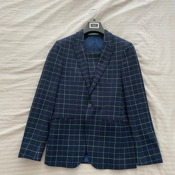 Topman 2-piece Blue Plaid Suit Jacket & Pants - Picture 1 of 7